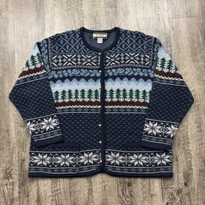 Vintage Winter Forest Cottagecore Fair Isle Knit Cardigan Sweater